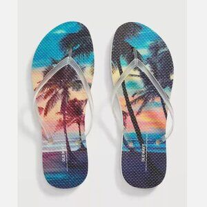 NWT Old Navy Palm Tree Photo Real Sunset Flip Flops Thong Sandals Women 9